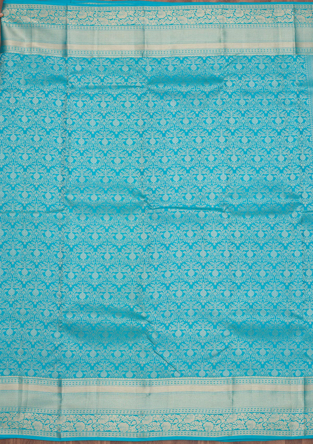 Turquoise Blue Silk Jaal Gold Zariwork Saree With Matching Blouse Piece