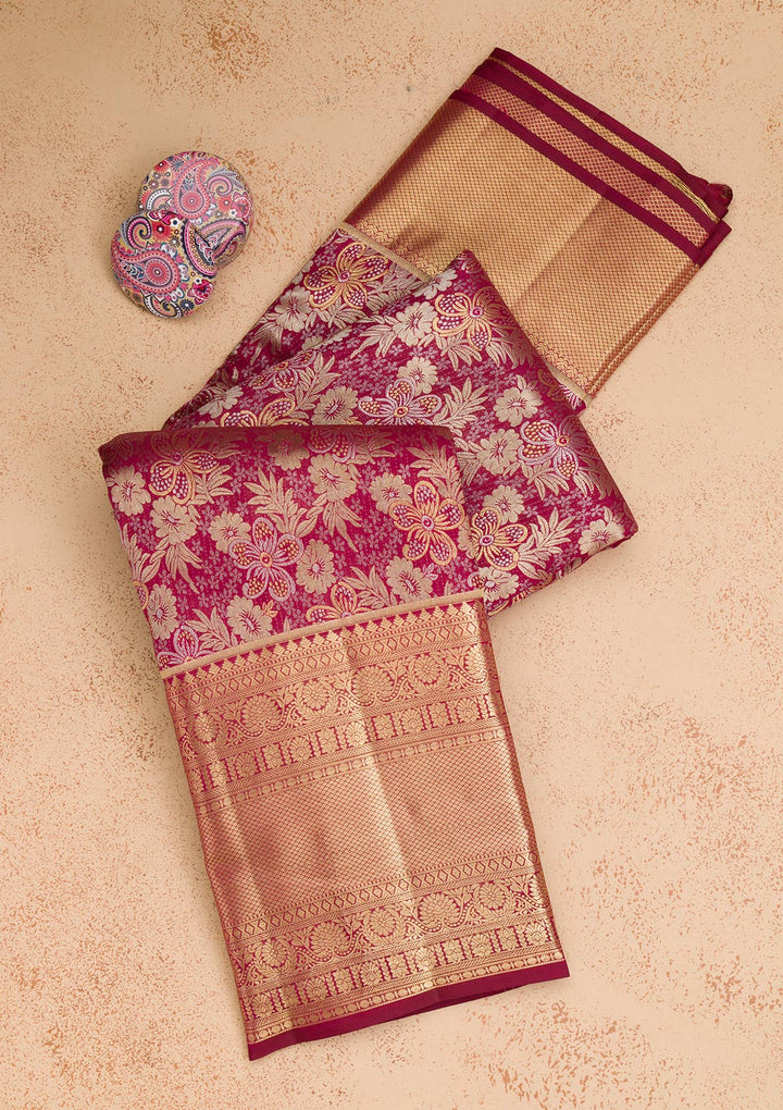 Red Silk Jaal Saree With Matching Blouse Piece