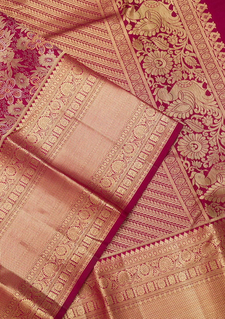 Red Silk Jaal Saree With Matching Blouse Piece