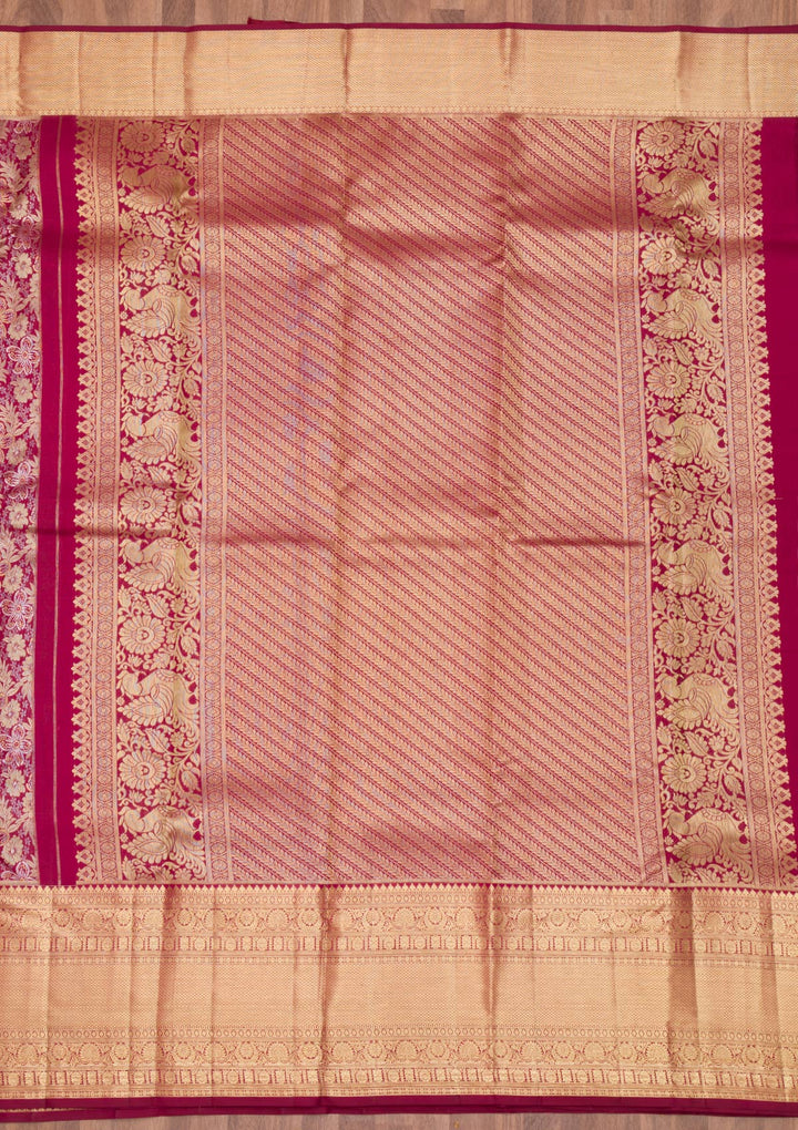 Red Silk Jaal Saree With Matching Blouse Piece