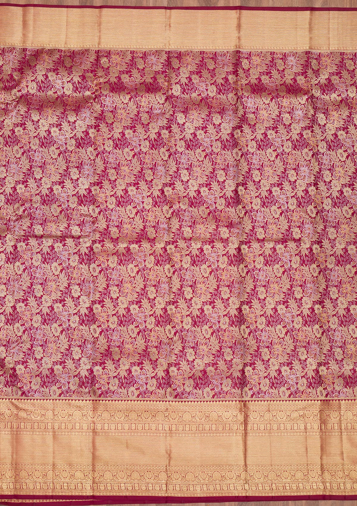 Red Silk Jaal Saree With Matching Blouse Piece