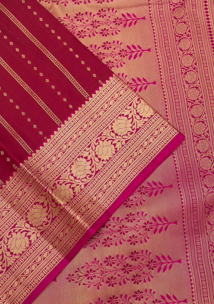 Brown Silk Stripes Gold Zariwork Saree With Matching Blouse Piece