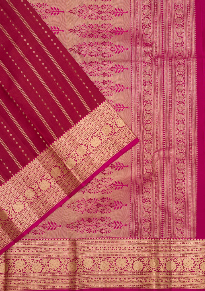 Brown Silk Stripes Gold Zariwork Saree With Matching Blouse Piece