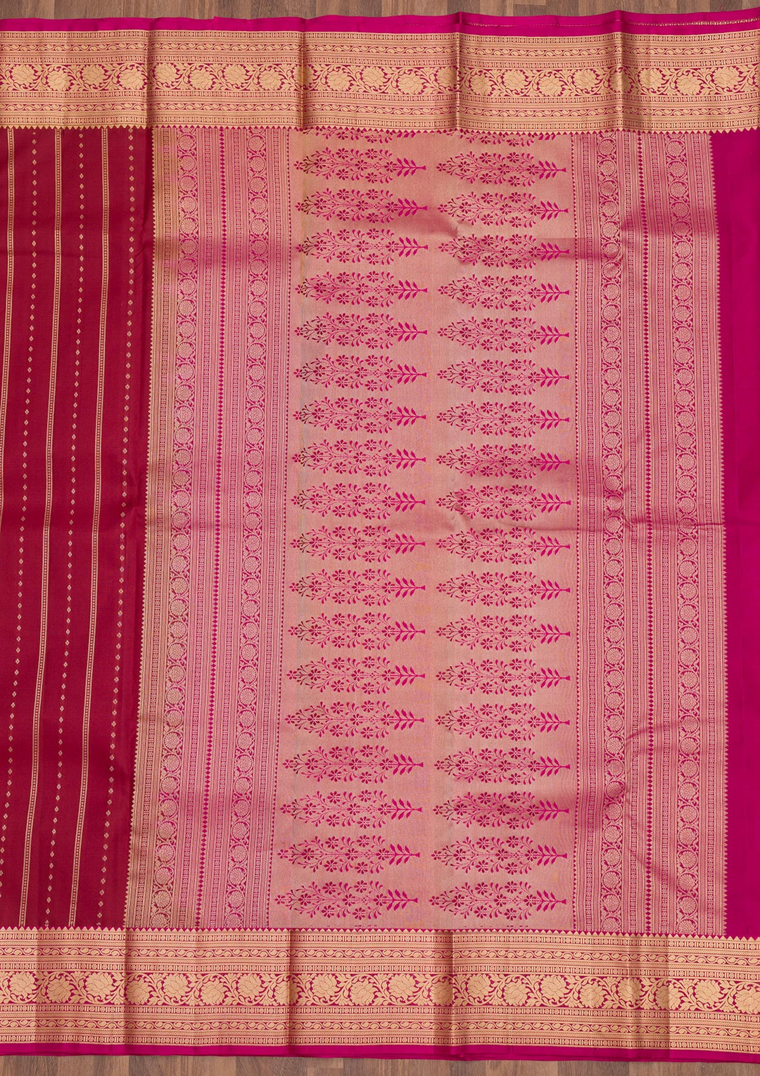 Brown Silk Stripes Gold Zariwork Saree With Matching Blouse Piece