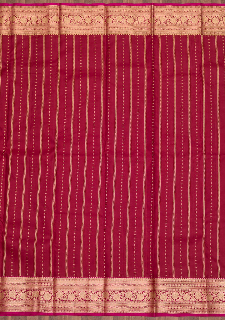 Brown Silk Stripes Gold Zariwork Saree With Matching Blouse Piece