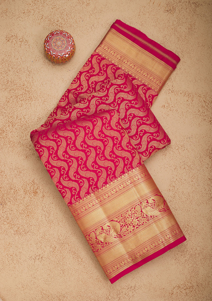 Maroon Silk Jaal Gold Zariwork Saree With Matching Blouse Piece