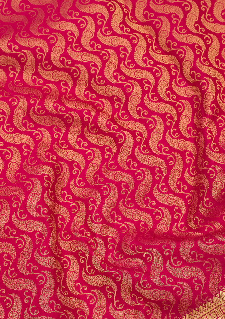 Maroon Silk Jaal Gold Zariwork Saree With Matching Blouse Piece