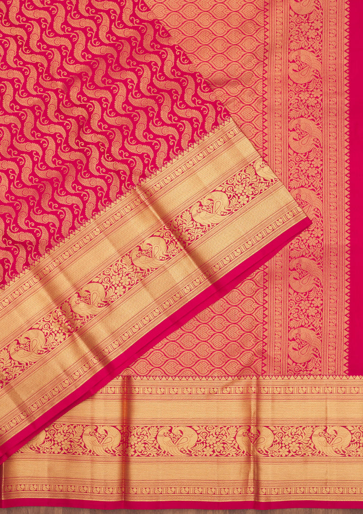 Maroon Silk Jaal Gold Zariwork Saree With Matching Blouse Piece