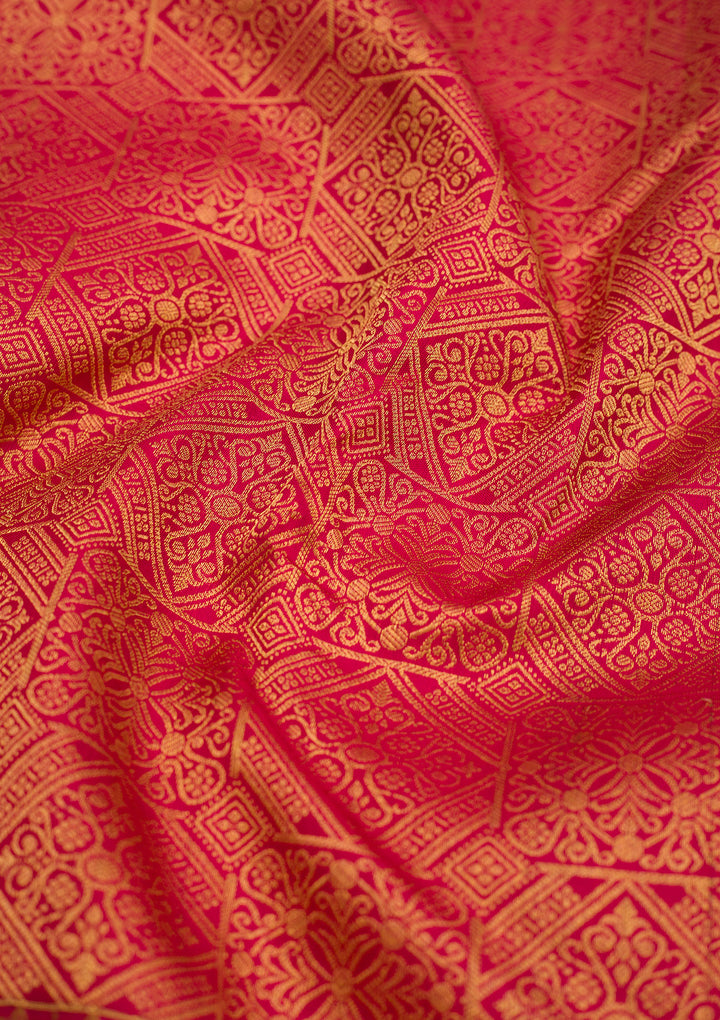 Maroon Silk Jaal Gold Zariwork Saree With Matching Blouse Piece