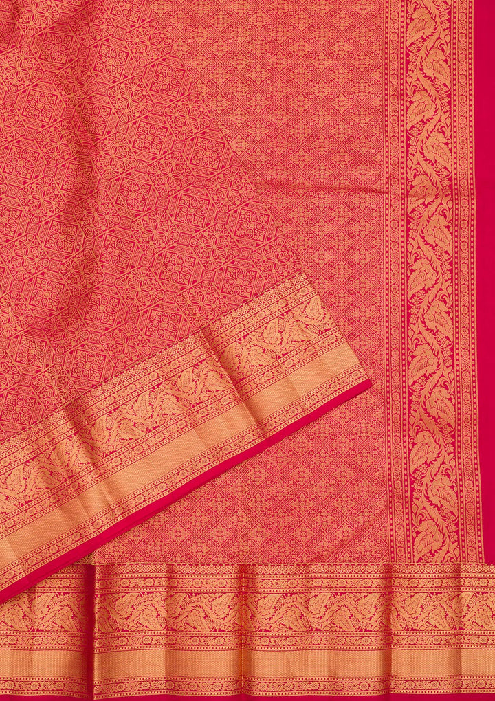 Maroon Silk Jaal Gold Zariwork Saree With Matching Blouse Piece