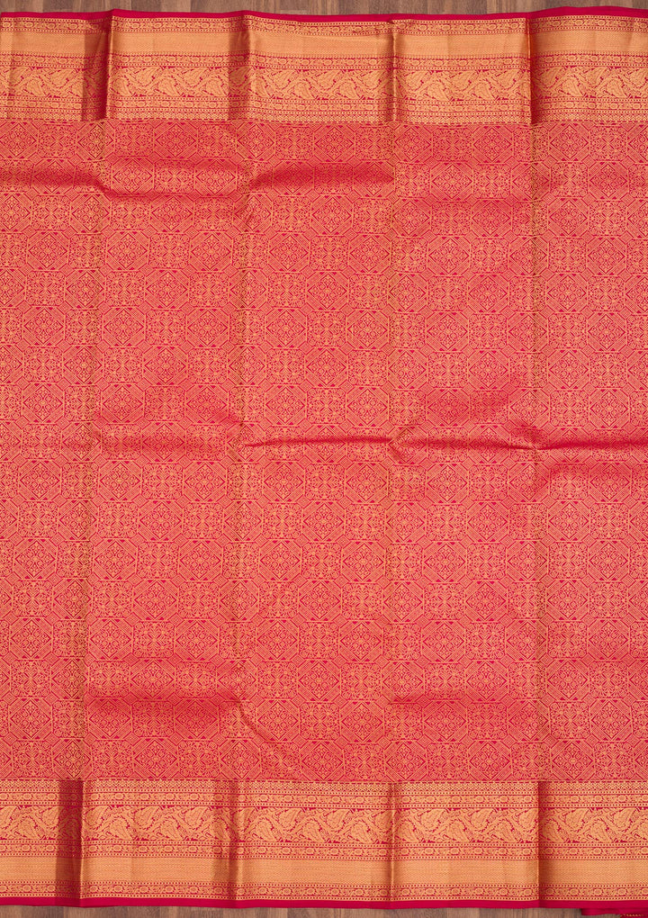 Maroon Silk Jaal Gold Zariwork Saree With Matching Blouse Piece
