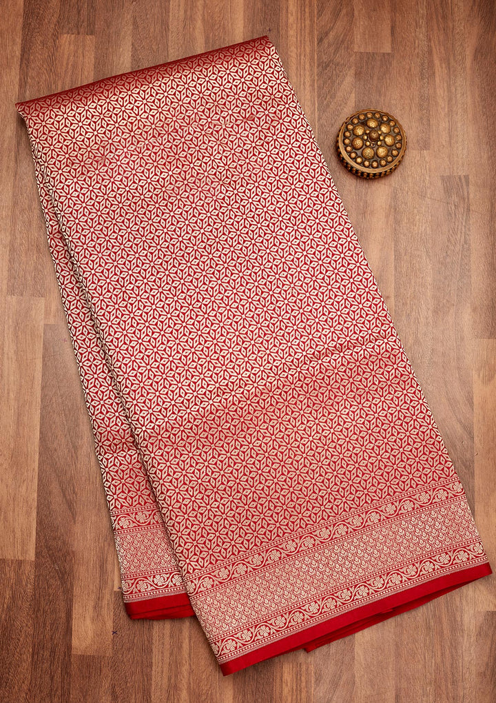 Maroon Silk Jaal Zariwork Saree With Matching Blouse Piece