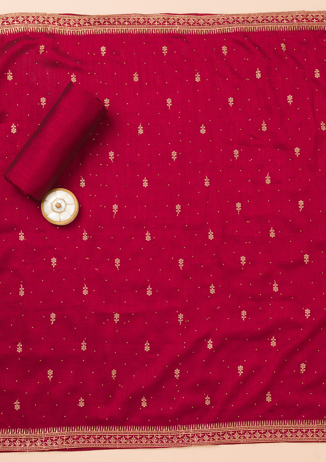 Maroon Zariwork Raw Silk Unstitched Salwar Suit