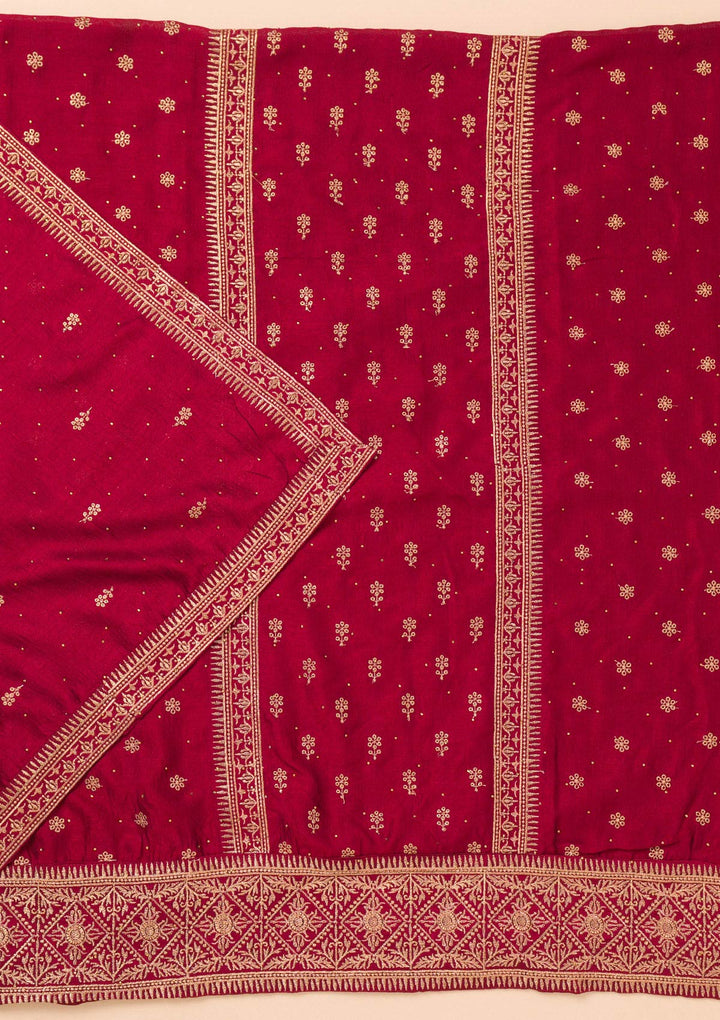 Maroon Zariwork Raw Silk Unstitched Salwar Suit