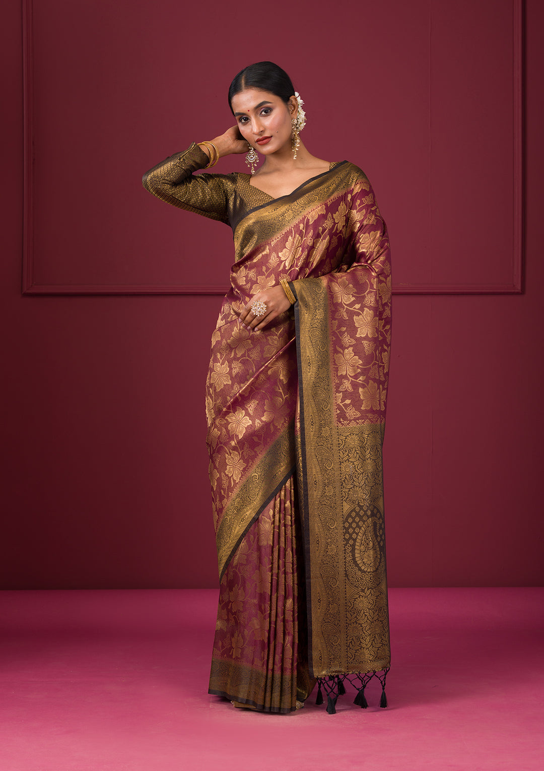 Maroon Zariwork Soft Silk Saree