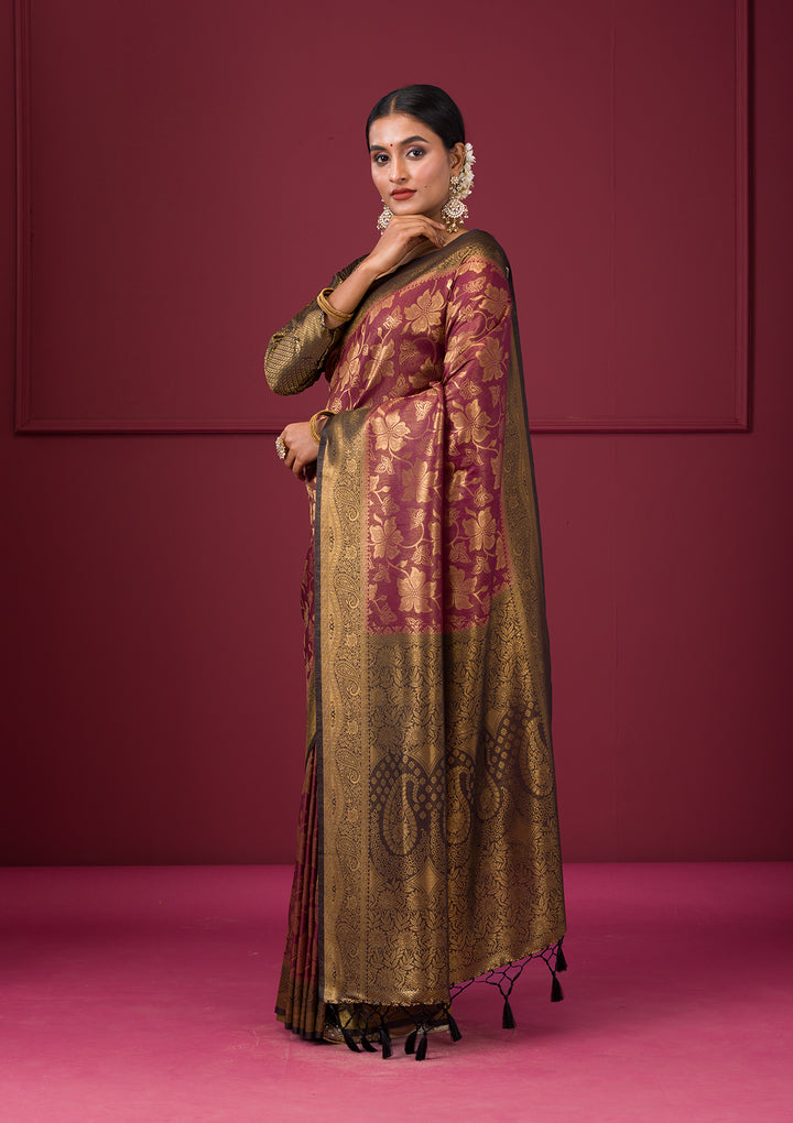 Maroon Zariwork Soft Silk Saree