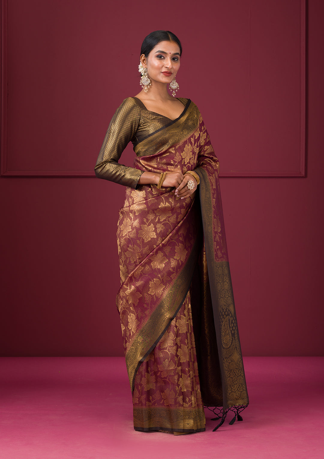 Maroon Zariwork Soft Silk Saree