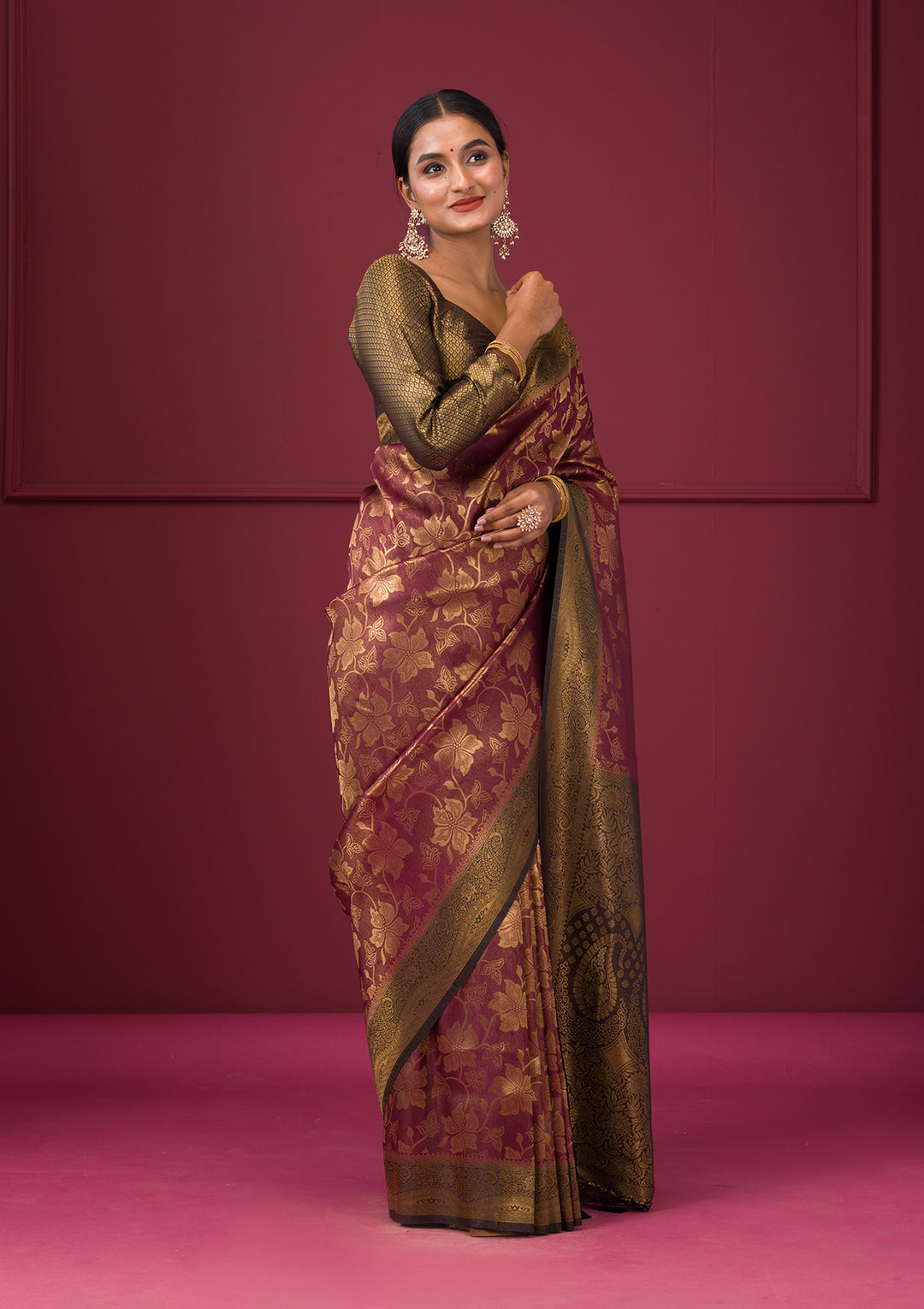 Maroon Zariwork Soft Silk Saree