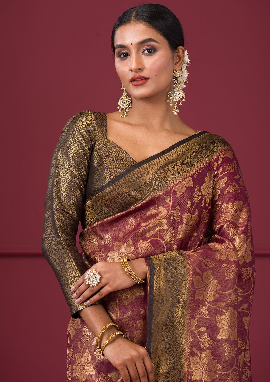 Maroon Zariwork Soft Silk Saree