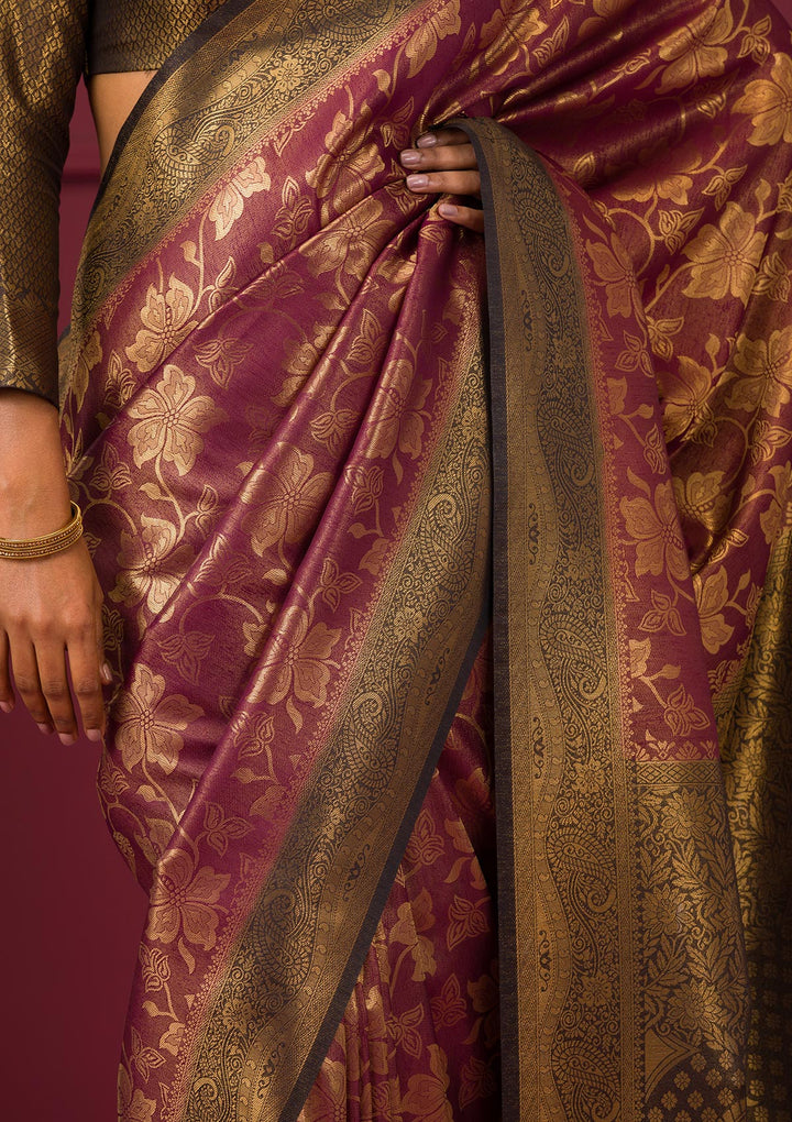 Maroon Zariwork Soft Silk Saree