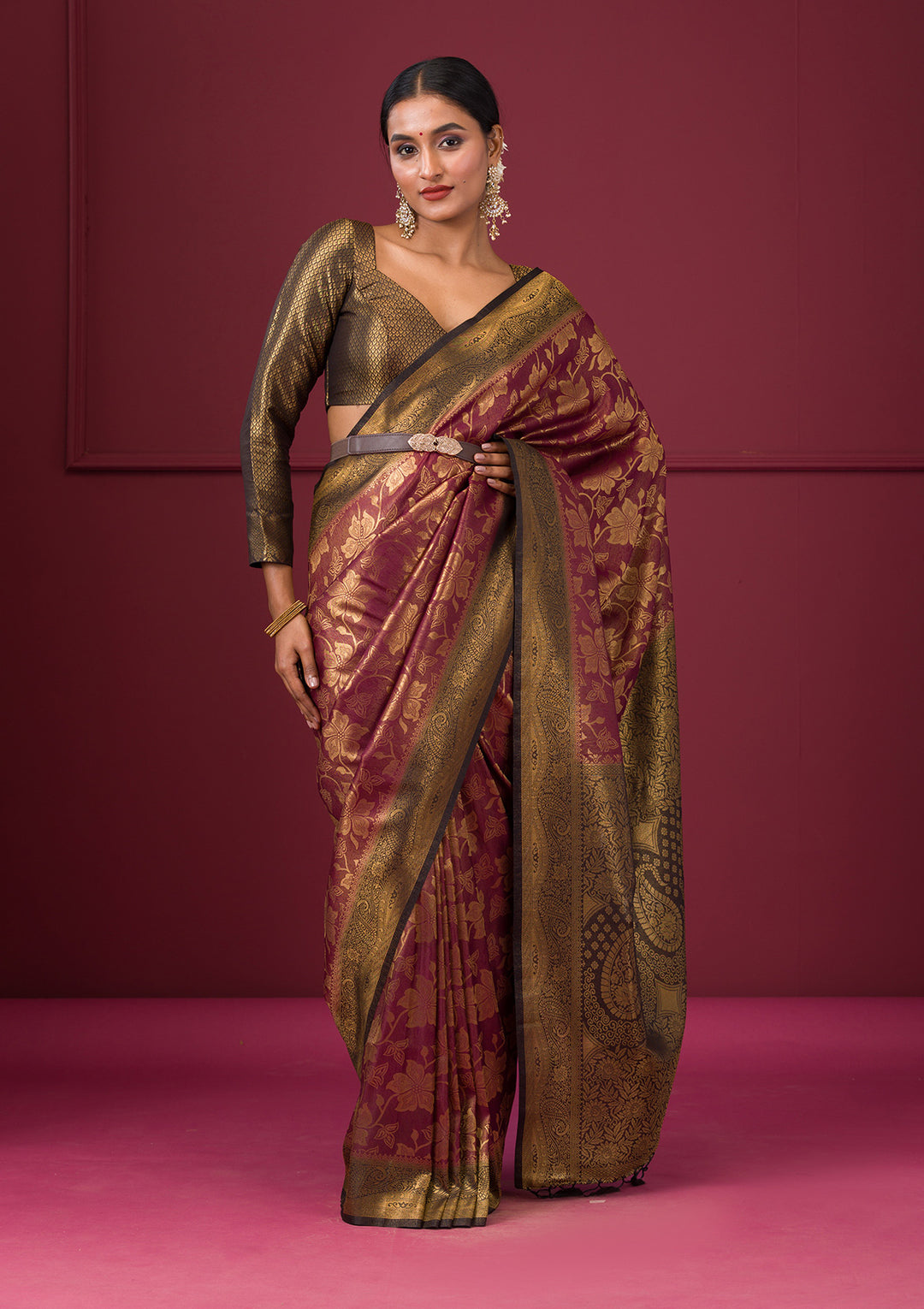 Maroon Zariwork Soft Silk Saree