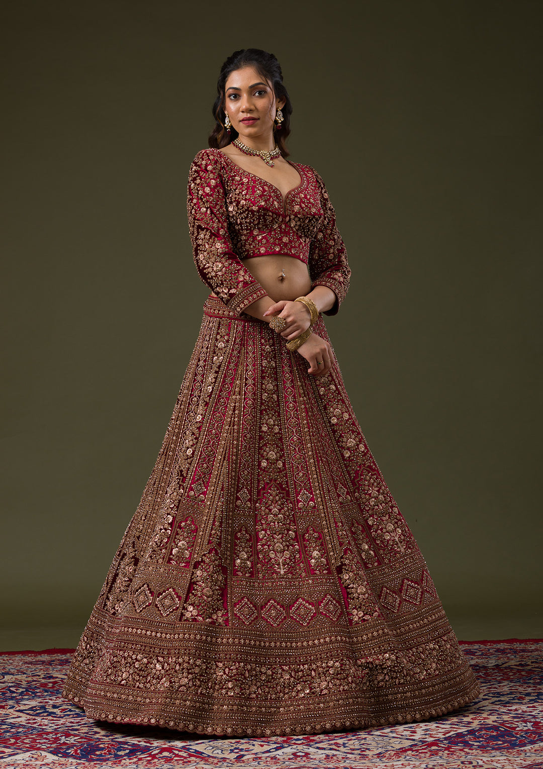 Maroon Zariwork Velvet Readymade Lehenga