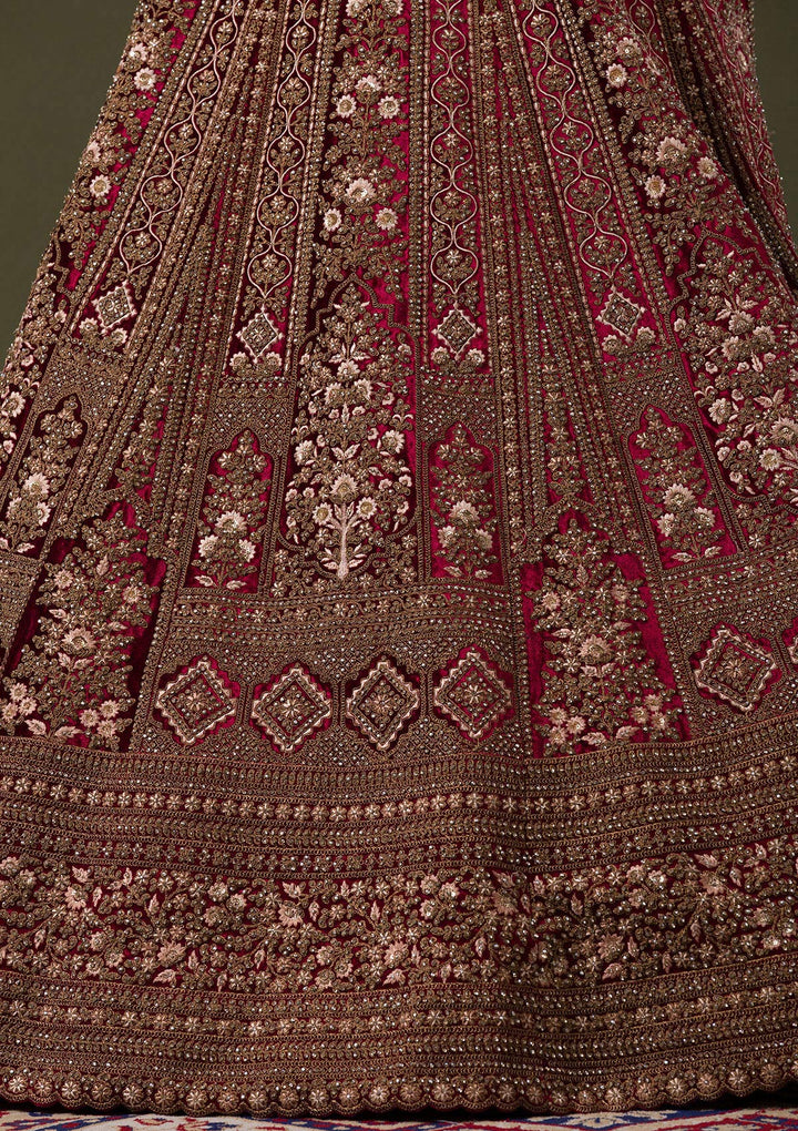 Maroon Zariwork Velvet Readymade Lehenga