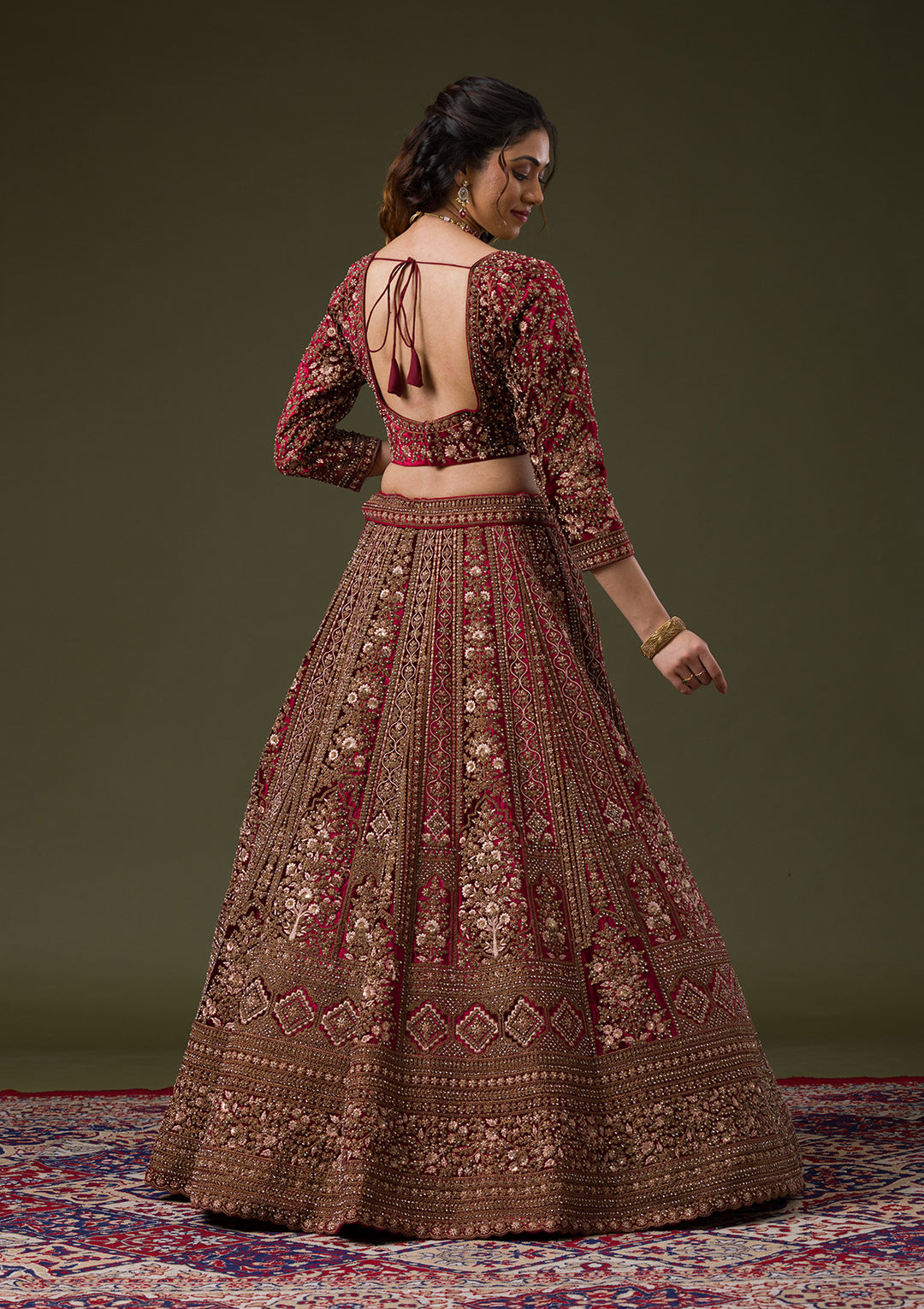 Maroon Zariwork Velvet Readymade Lehenga