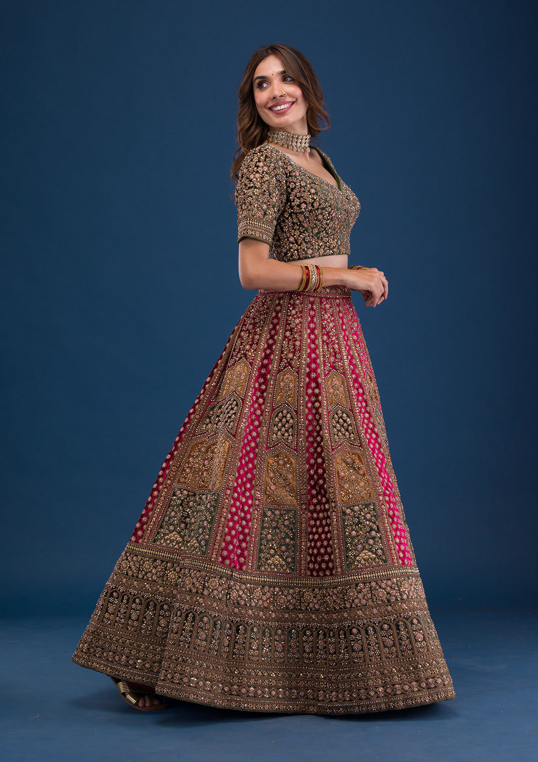 Maroon Zariwork Velvet Readymade Lehenga