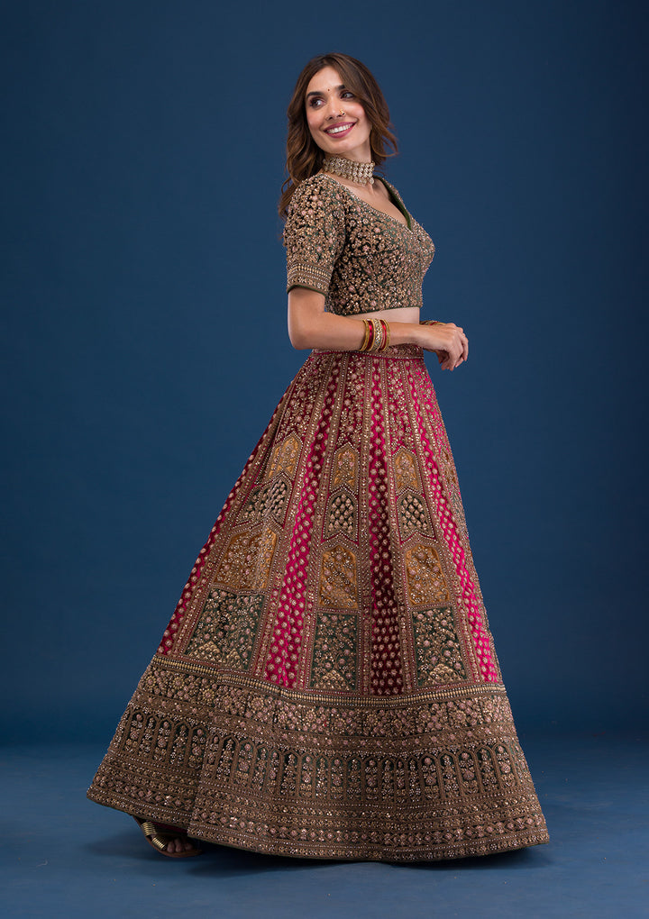 Maroon Zariwork Velvet Readymade Lehenga