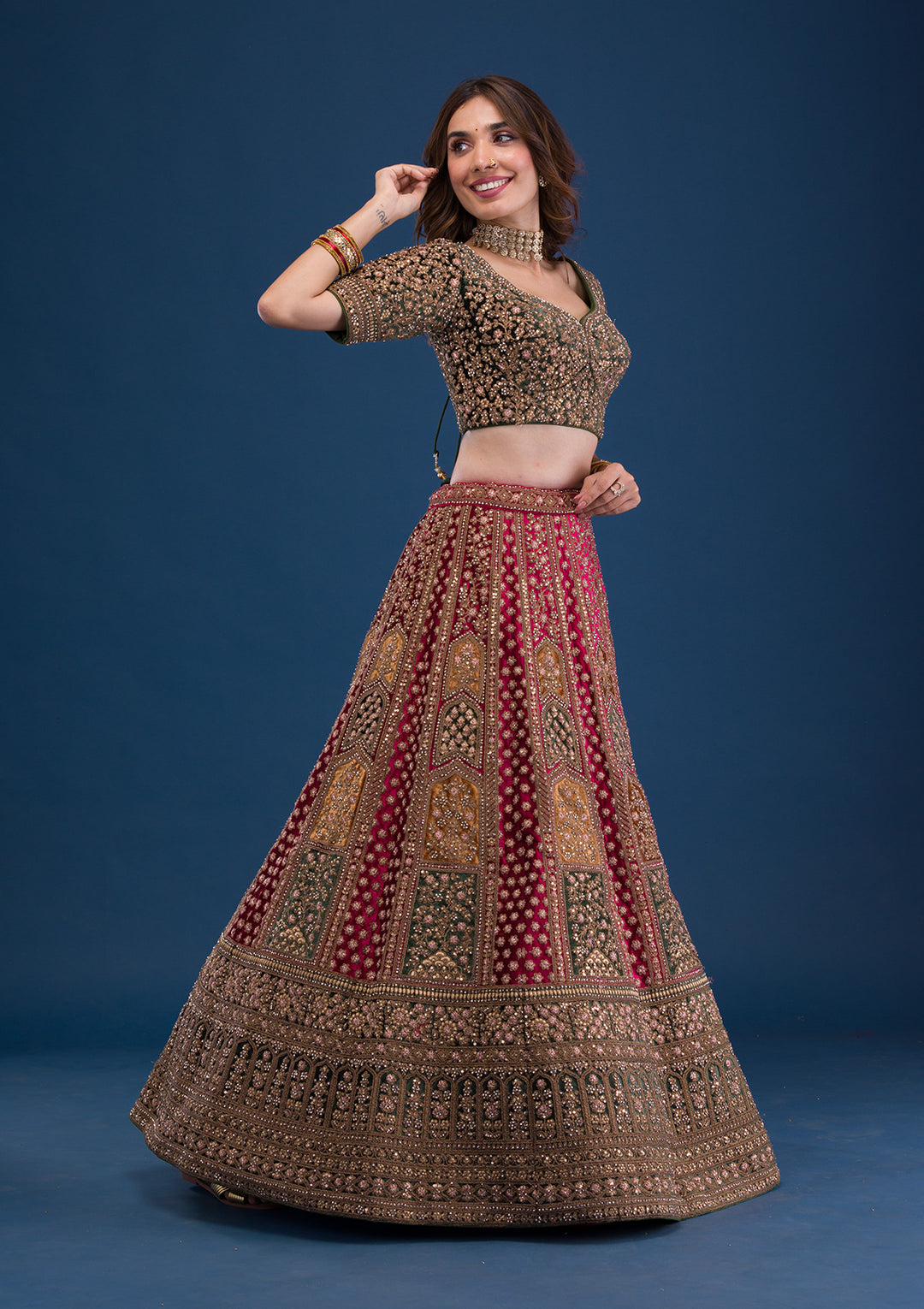 Maroon Zariwork Velvet Readymade Lehenga