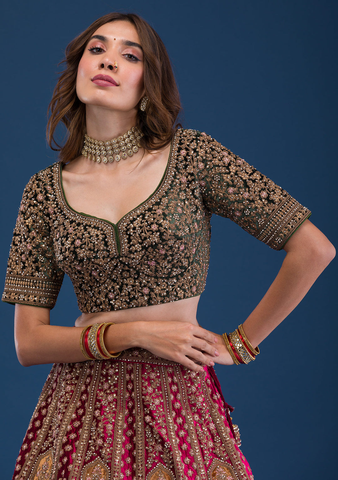 Maroon Zariwork Velvet Readymade Lehenga