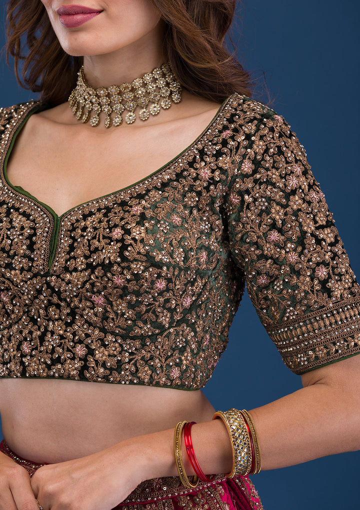 Maroon Zariwork Velvet Readymade Lehenga