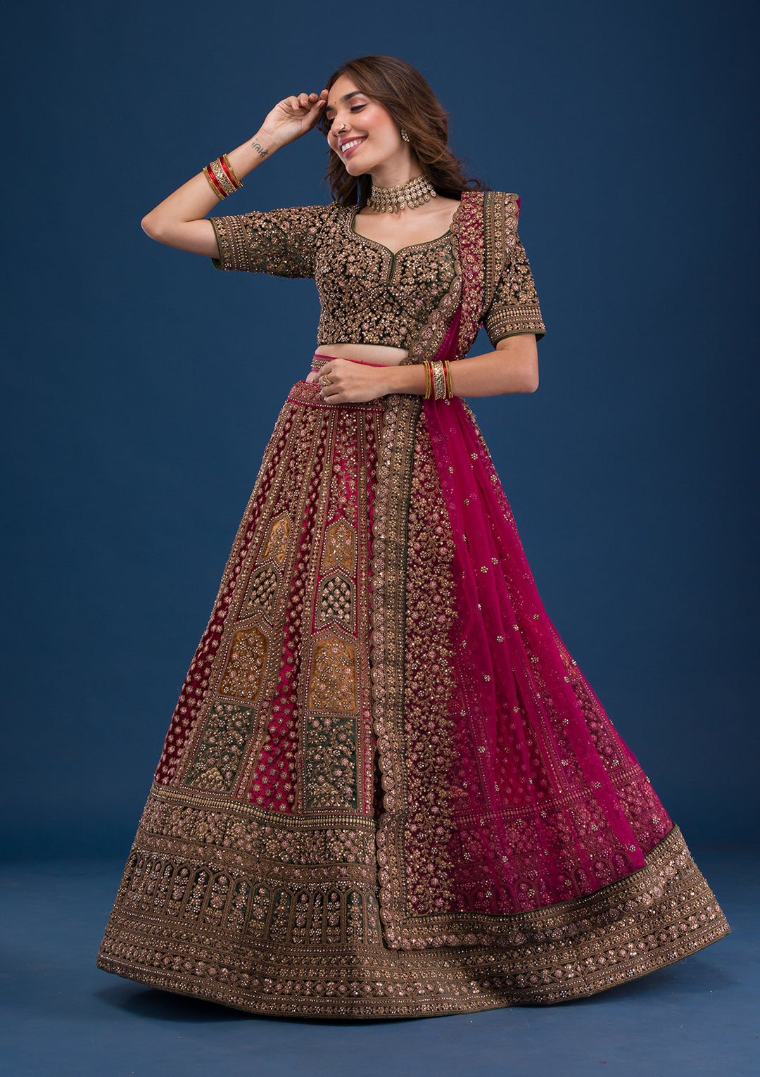 Maroon Zariwork Velvet Readymade Lehenga