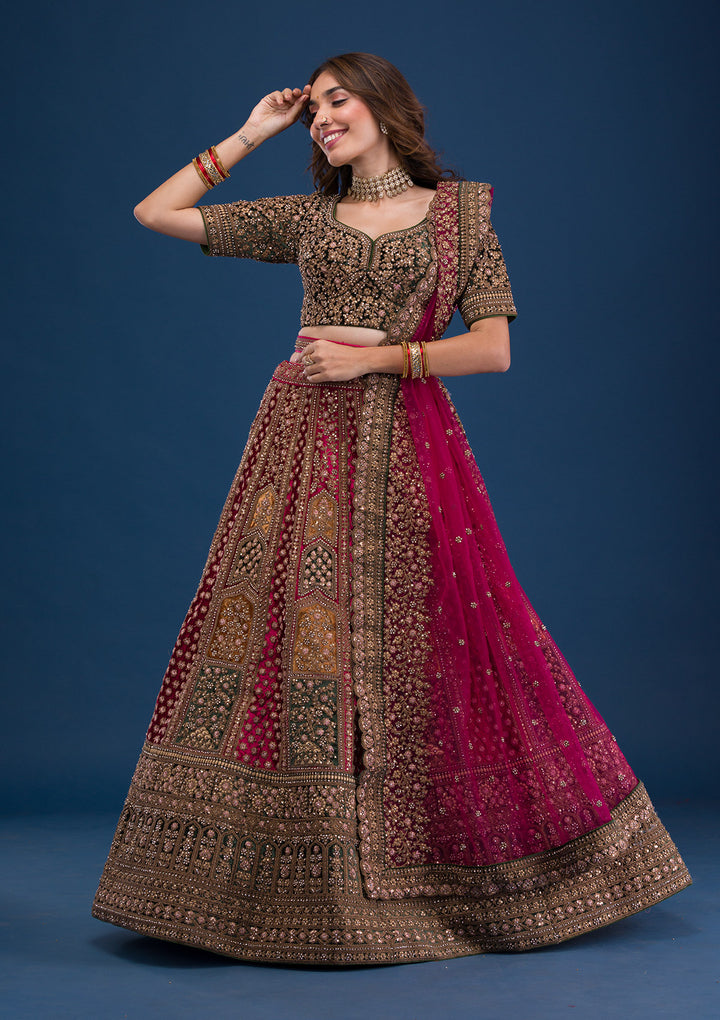 Maroon Zariwork Velvet Readymade Lehenga