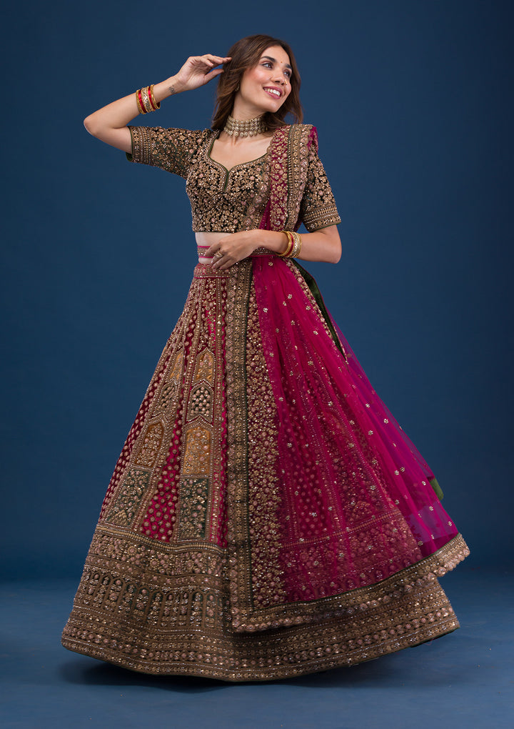 Maroon Zariwork Velvet Readymade Lehenga