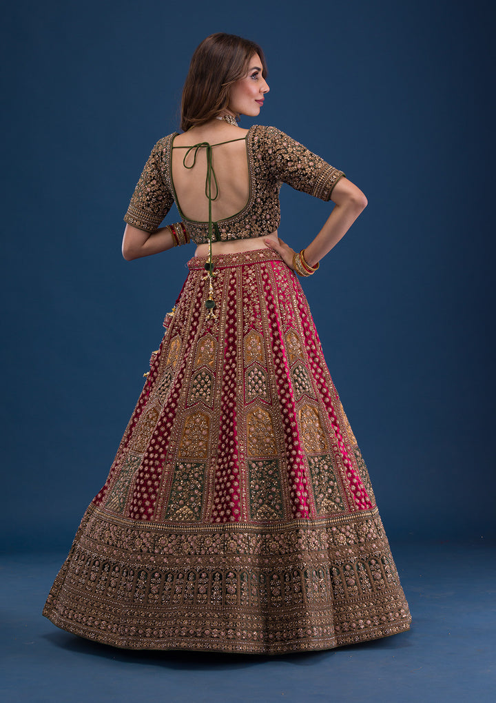 Maroon Zariwork Velvet Readymade Lehenga