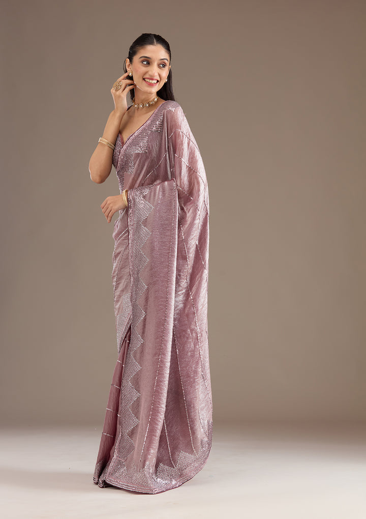 Mauve Sequins Tissue Saree