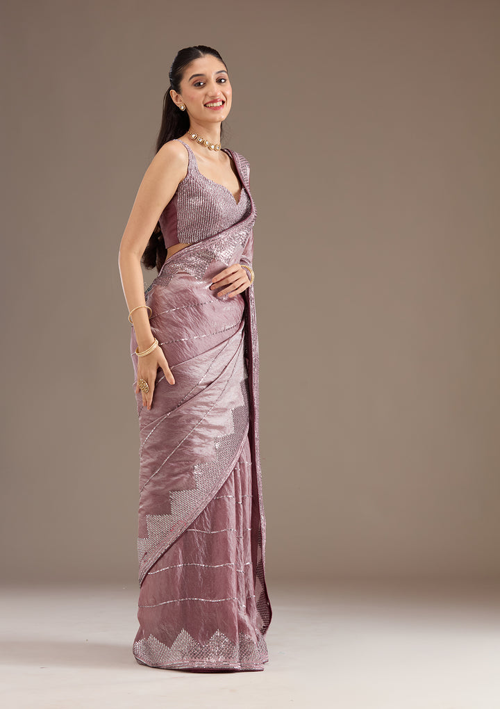 Mauve Sequins Tissue Saree