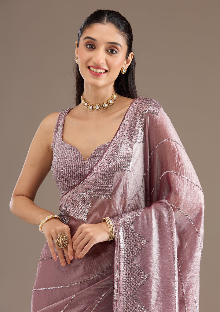Mauve Sequins Tissue Saree