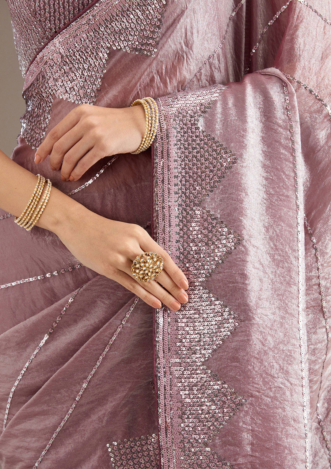 Mauve Sequins Tissue Saree