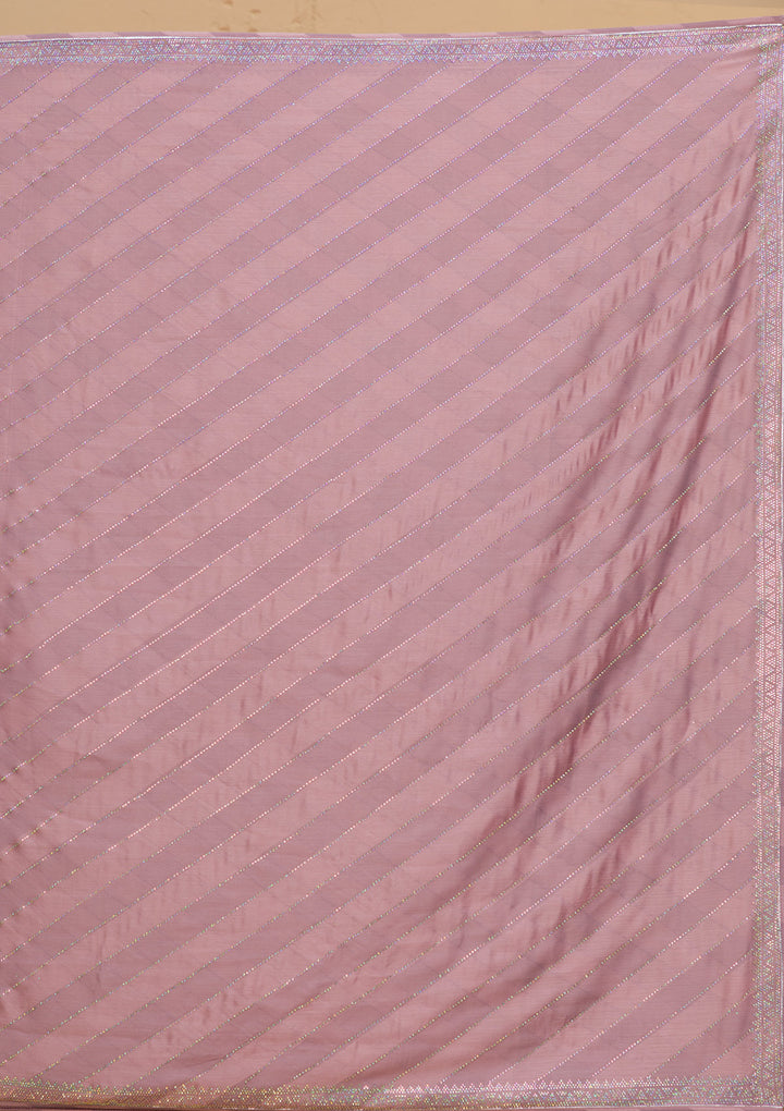 Lavender Satin Swarovski Saree With Matching Blouse Piece