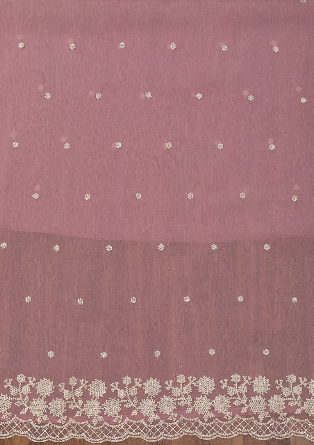 Mauve Georgette Threadwork Unstitched Dress Material With Matching Bottom And Dupatta
