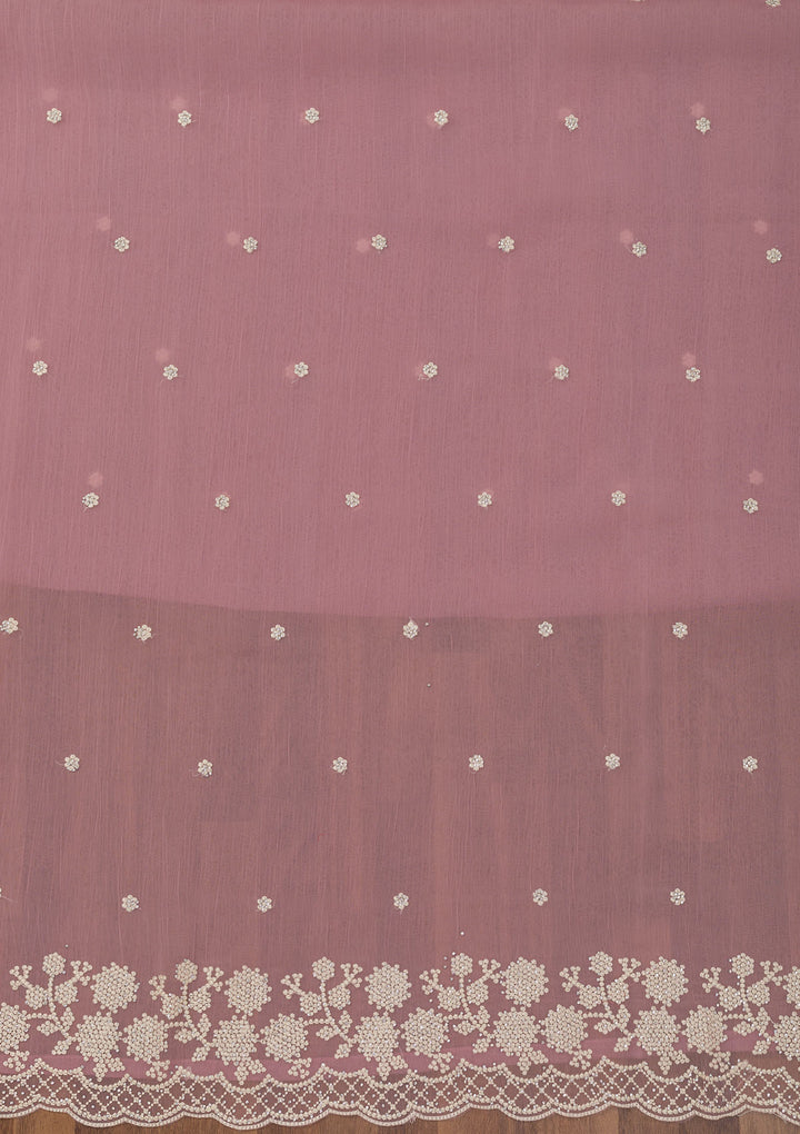 Mauve Georgette Threadwork Unstitched Dress Material With Matching Bottom And Dupatta