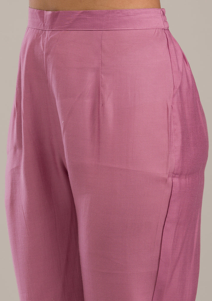 Mauve Threadwork Cotton Readymade Salwar Suit