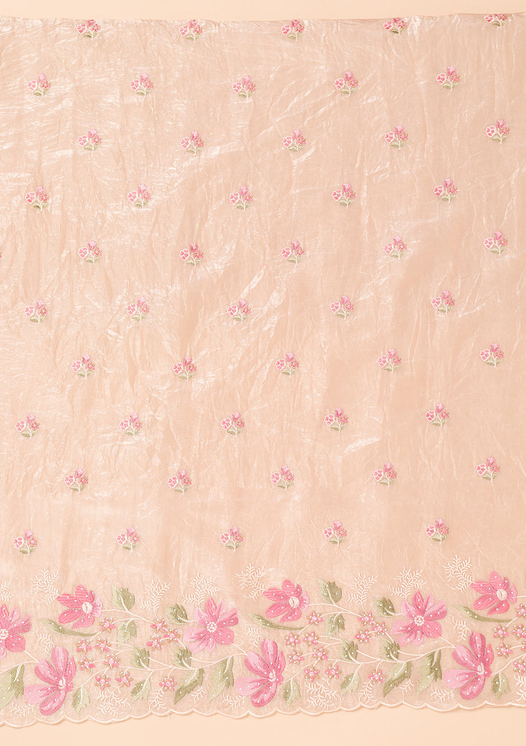 Peach Threadwork Organza Unstitched Salwar Suit