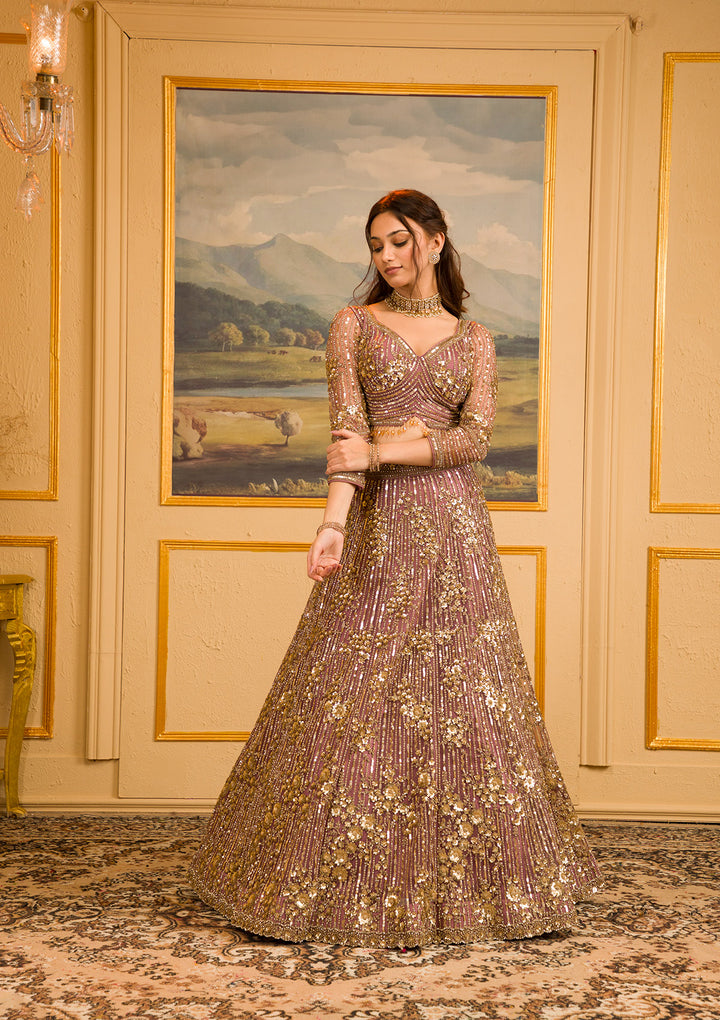 Mauve Zariwork Net Readymade Lehenga