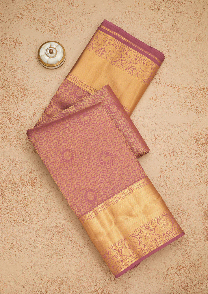 Mauve Silk Jaal Gold Zariwork Saree With Matching Blouse Piece