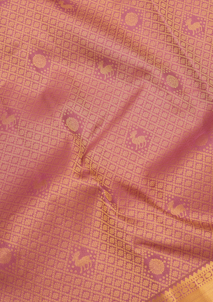 Mauve Silk Jaal Gold Zariwork Saree With Matching Blouse Piece