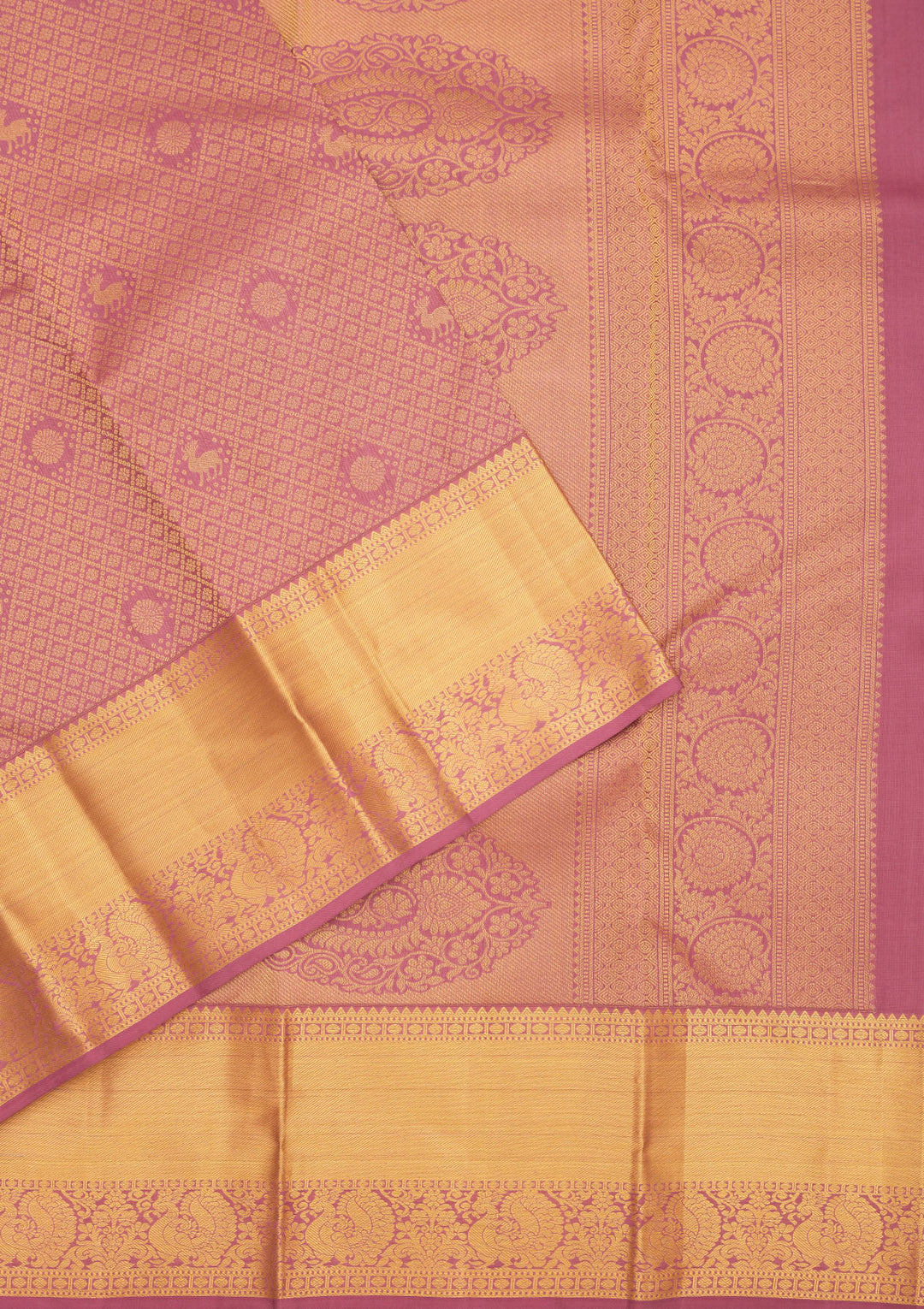 Mauve Silk Jaal Gold Zariwork Saree With Matching Blouse Piece